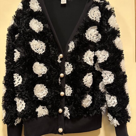OO LALA women's black with white cardigan sweater SIZE LARGE - Picture 9 of 16